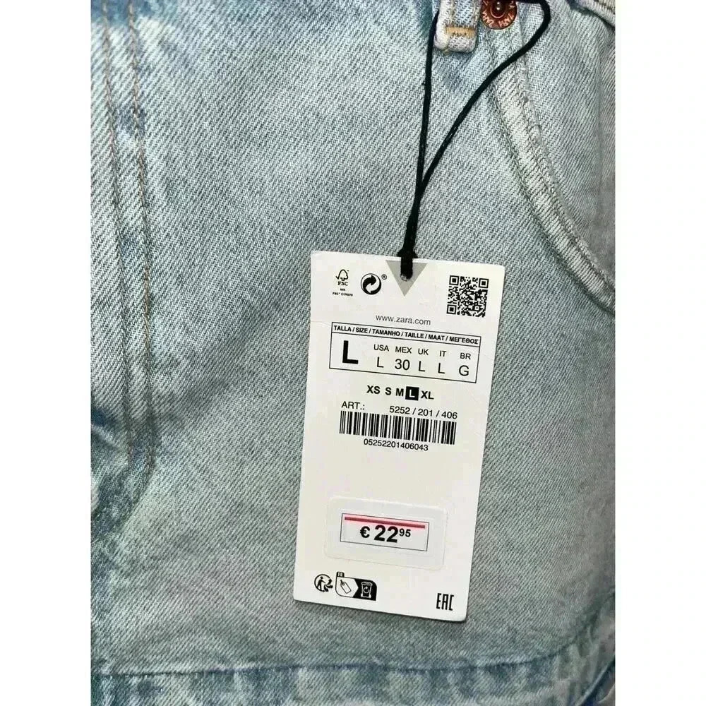 ZARA Denim Jean Cropped Pants Top Spaghetti Straps Size Large Bloggers Blue Wash - Picture 4 of 9